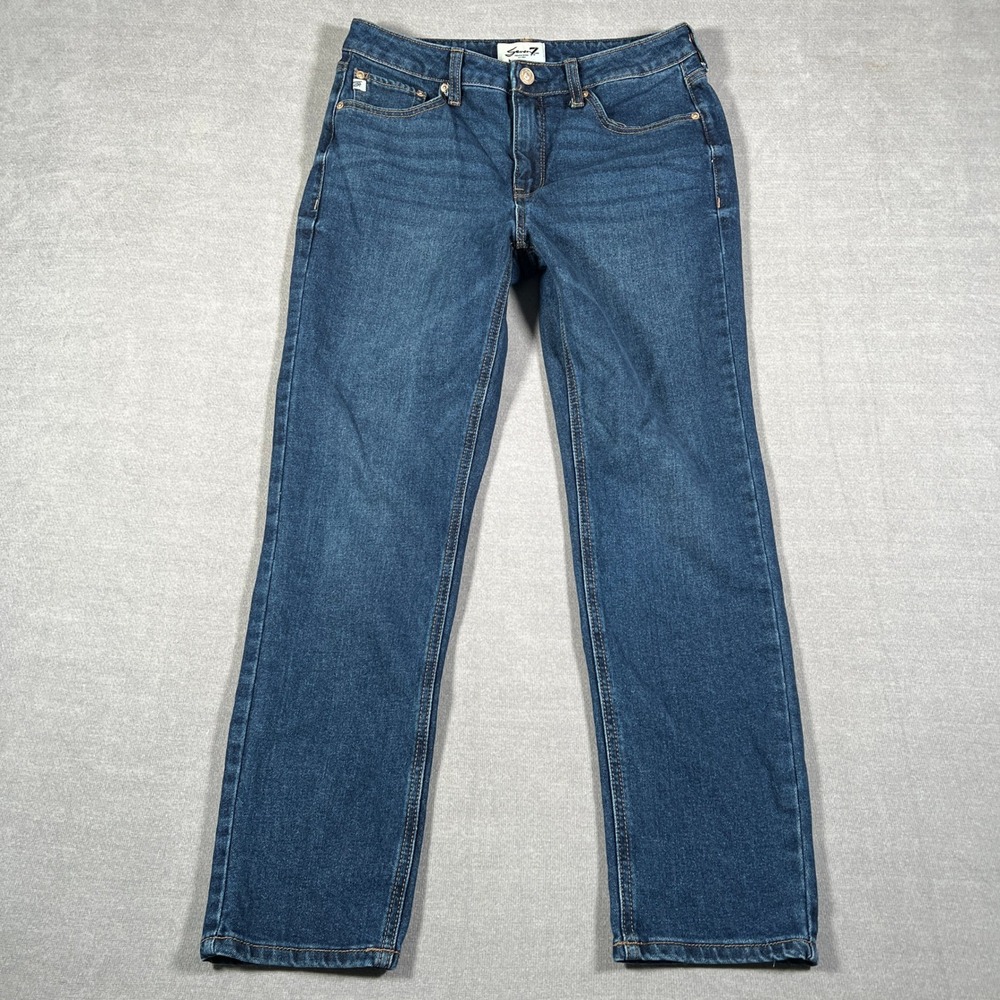 Seven7 Straight Leg Stretch Mid Rise Jeans Women 4 Blue Denim